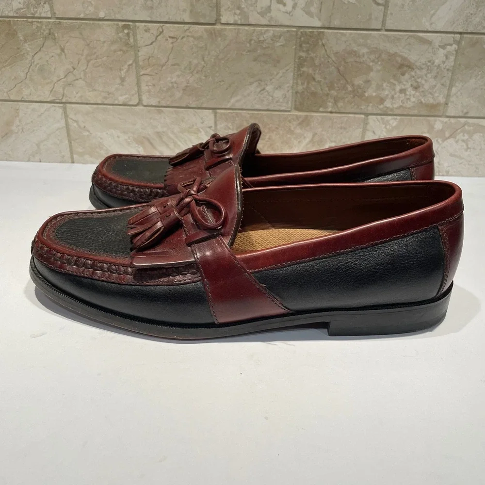 Johnston & Murphy Mens Kiltie Tassel Loafers 9M Black Burgundy Leather‎ 20-0592